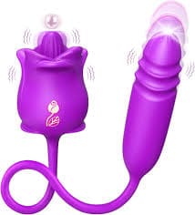 Rose Sex Toy Dildo Vibrator - 3in1 Rose Sex Stimulator for Women with 9 Tongue Licking & Thrusting Dildo G Spot Vibrator