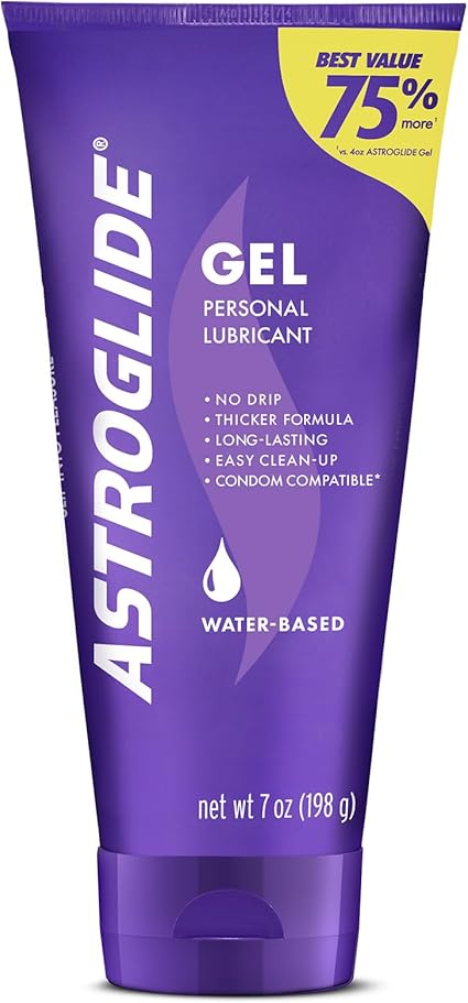 Astroglide Water Based Lube (7oz), Ultra Gentle Gel Personal Lubricant for Vaginal and Anal Sex, Stays Put with No Drip, Sex Lube, Safe for Toys