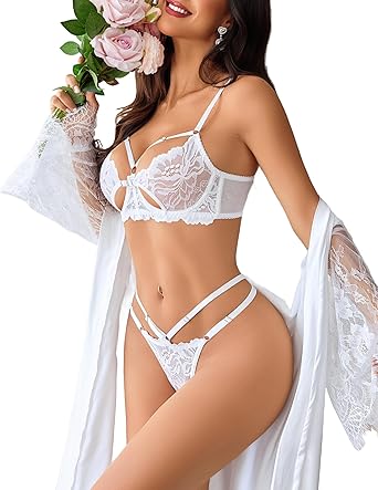 Avidlove Underwire Lingerie for Women Lace Bra and Panty Set Sexy Underwear Sets 2 Piece Strappy Lingerie with Thong