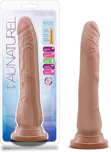 Blush Au Naturel Roberto 9.25" Realistic Dildo – Sensa Feel Dual-Density FlexiShaft, Soft Outer Layer & Firm Inner Core, Suction Cup & Strap-On Harness Compatible, Adult Sex Toy for Women & Couples